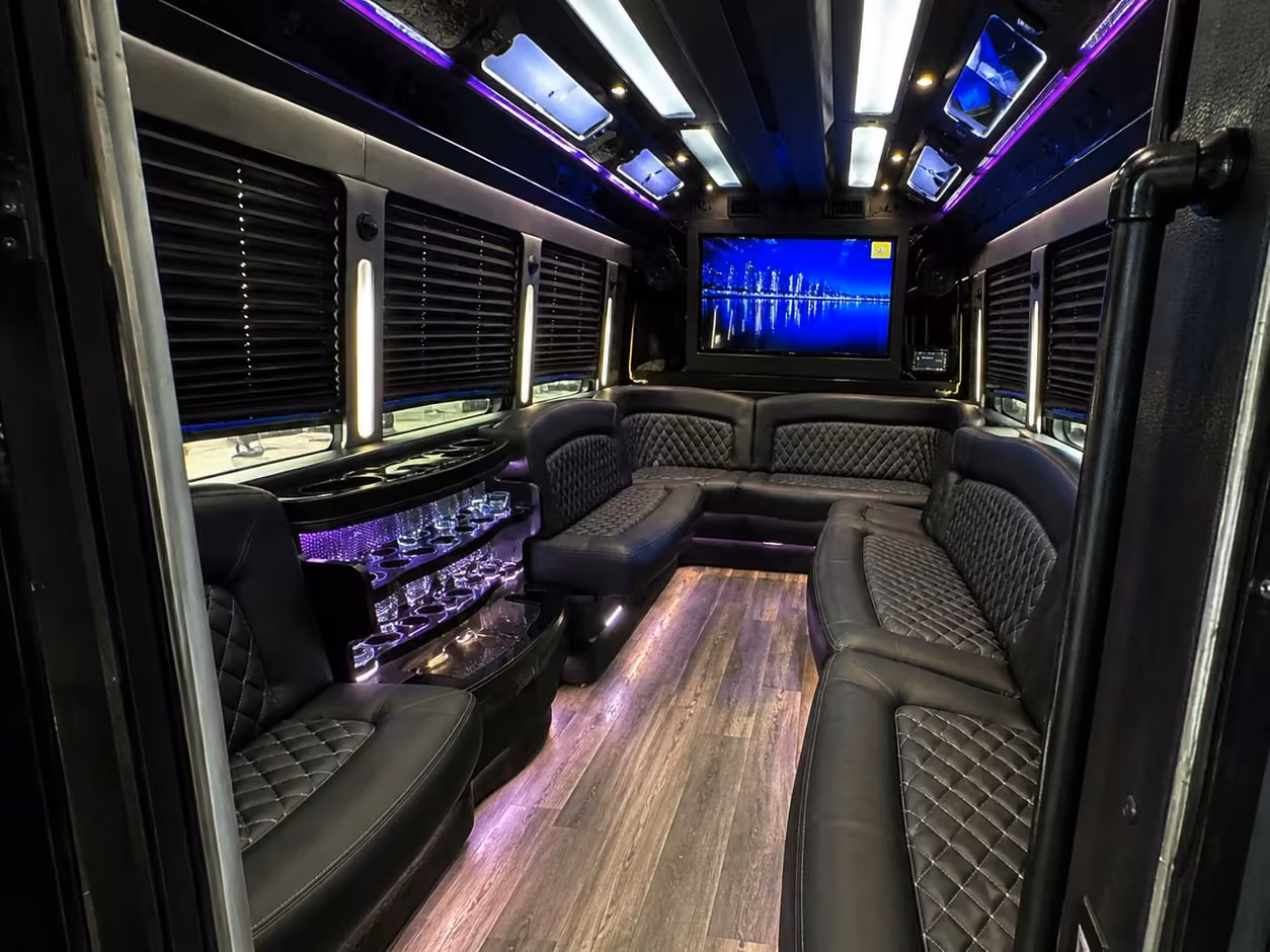 18 passenger party bus inside